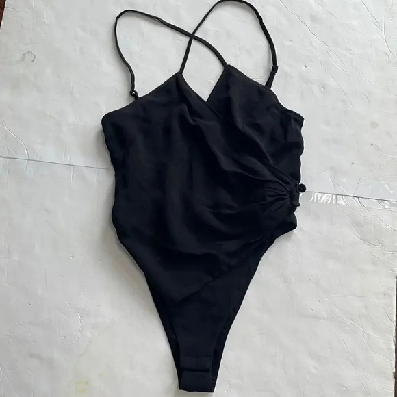 Zara black strappy bodysuit w/ asymmetrical hem. Women’s XS. NWT - Picture 5 of 12